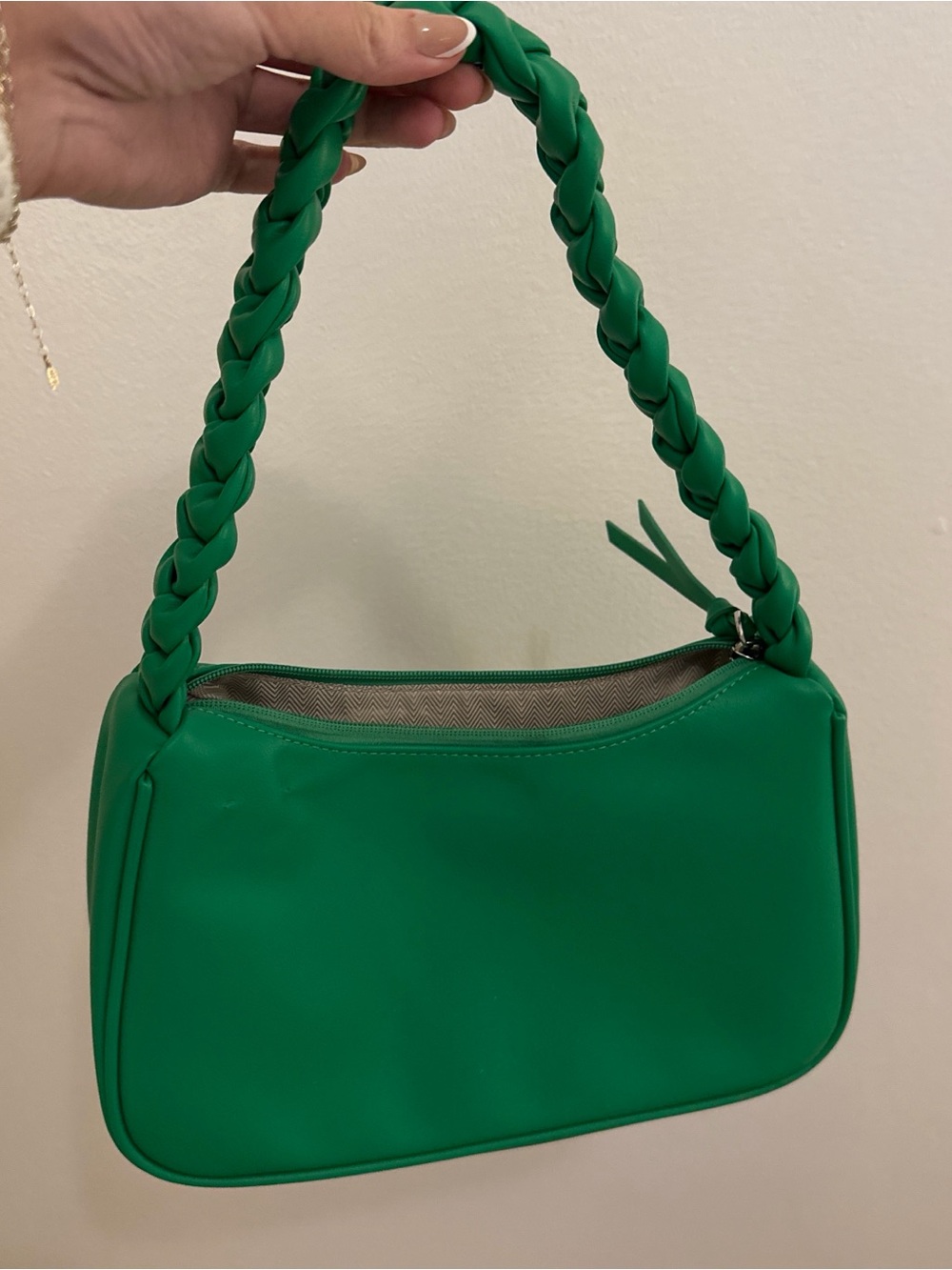 Green Braided-Handle Shoulder Bag
